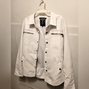 Men's L Fried Denim Faux White Leather Jacket